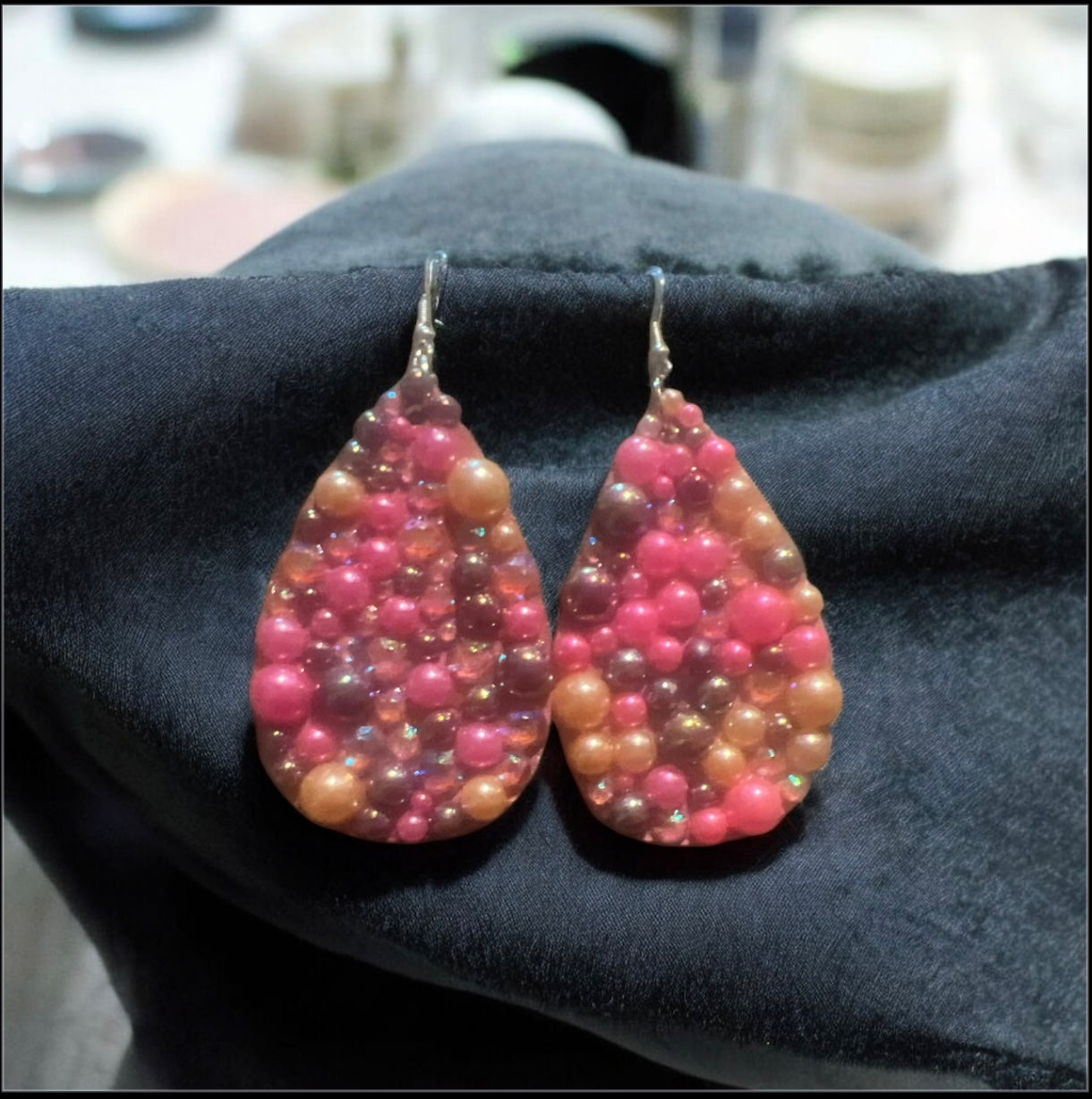 Teardrop Pink and Purple Rhinestone Pearl Mix Earrings