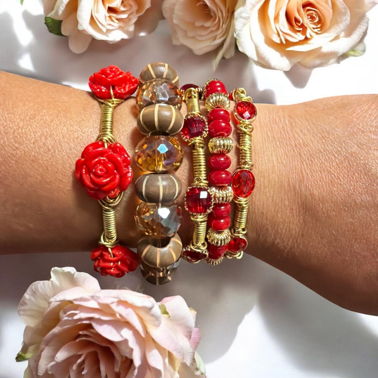 Ruby Red Oval Rhinestone Crystal Bangle (July 2026 Collection)