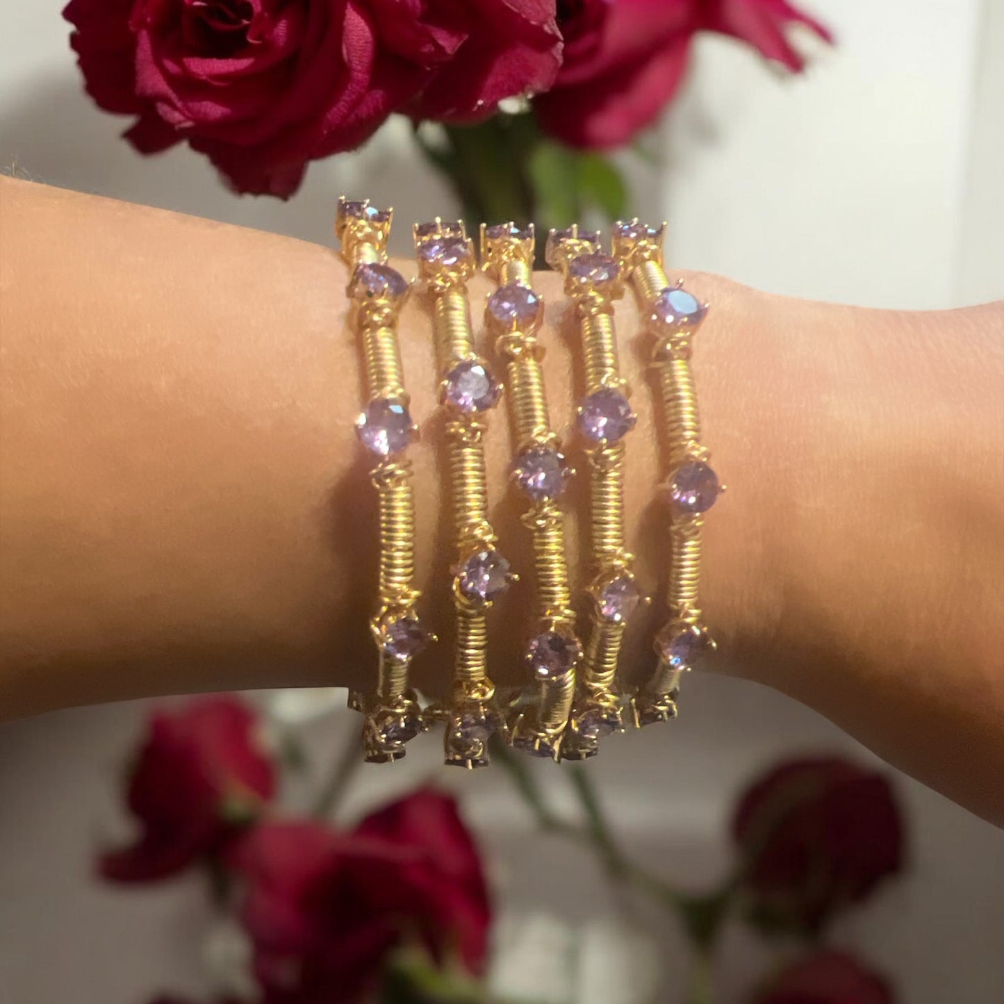 Amethyst Rhinestone Crystal Bangle
