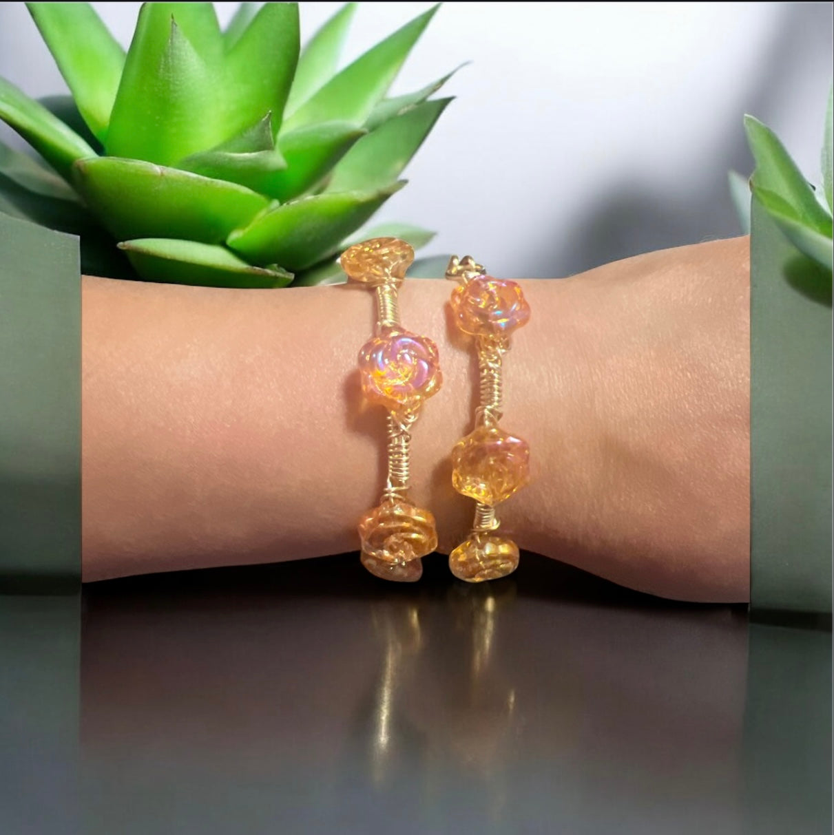 Topaz Glass Rose Bangle
