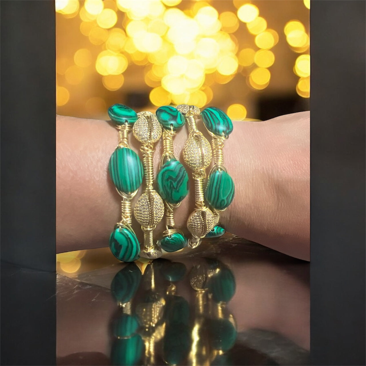 Malachite Gold Bangle