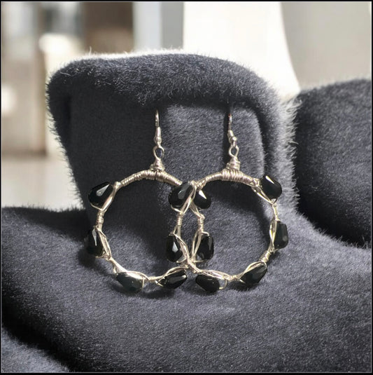 Black Teardrop Crystal Bangle Earrings