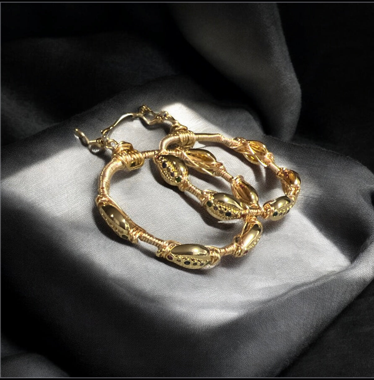 Crystal Cowrie Shell Gold Hoops