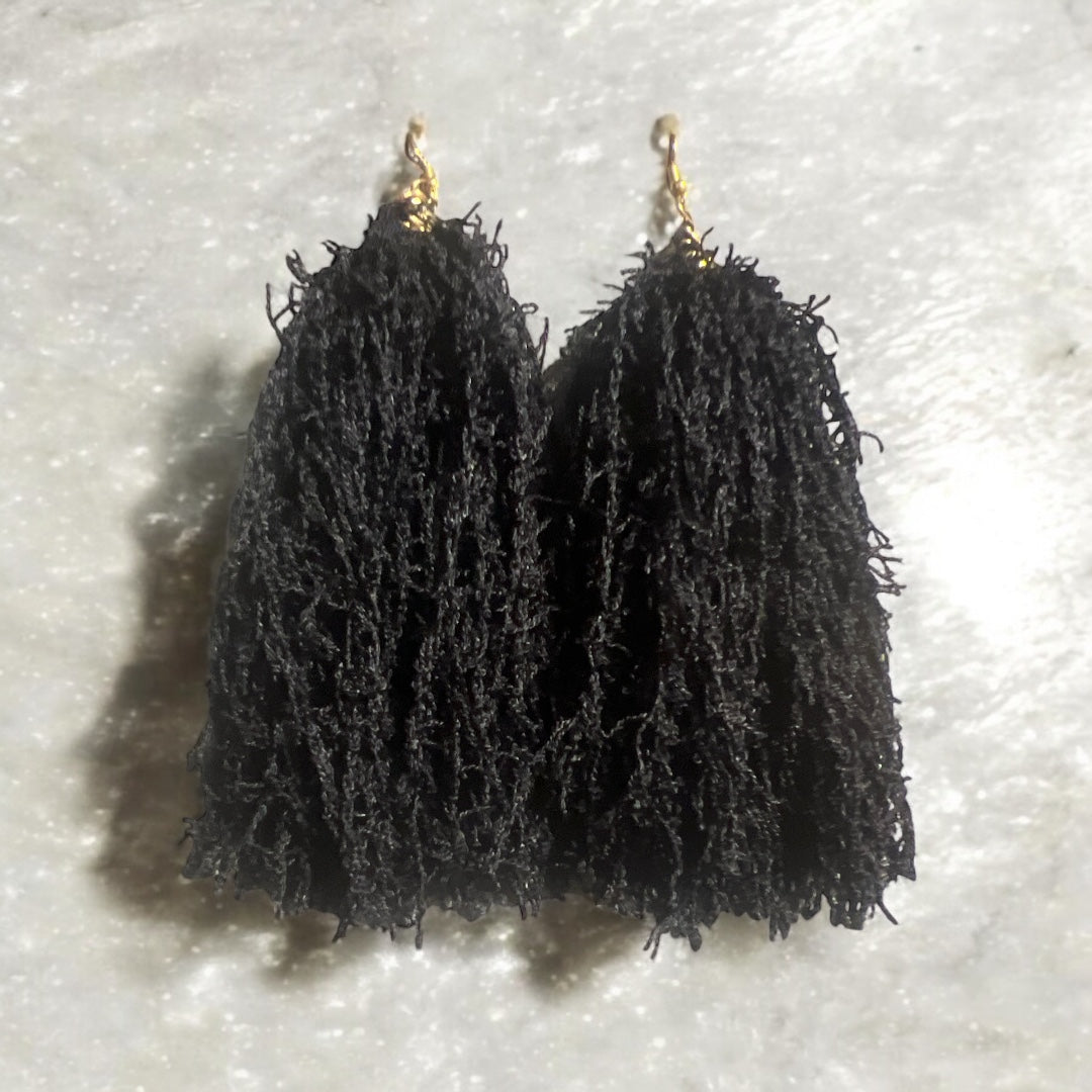 Black Scrubby Tassel Earrings