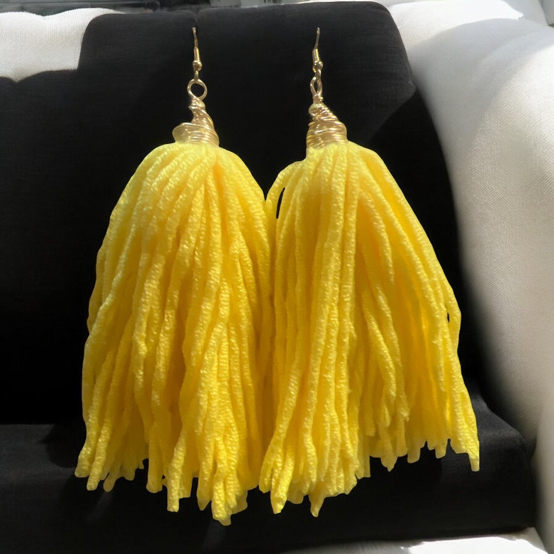 Yellow Capri Cotton Tassel Earrings