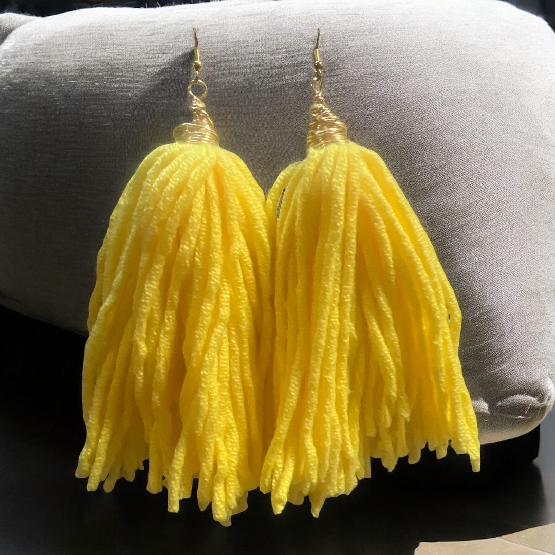 Yellow Capri Cotton Tassel Earrings
