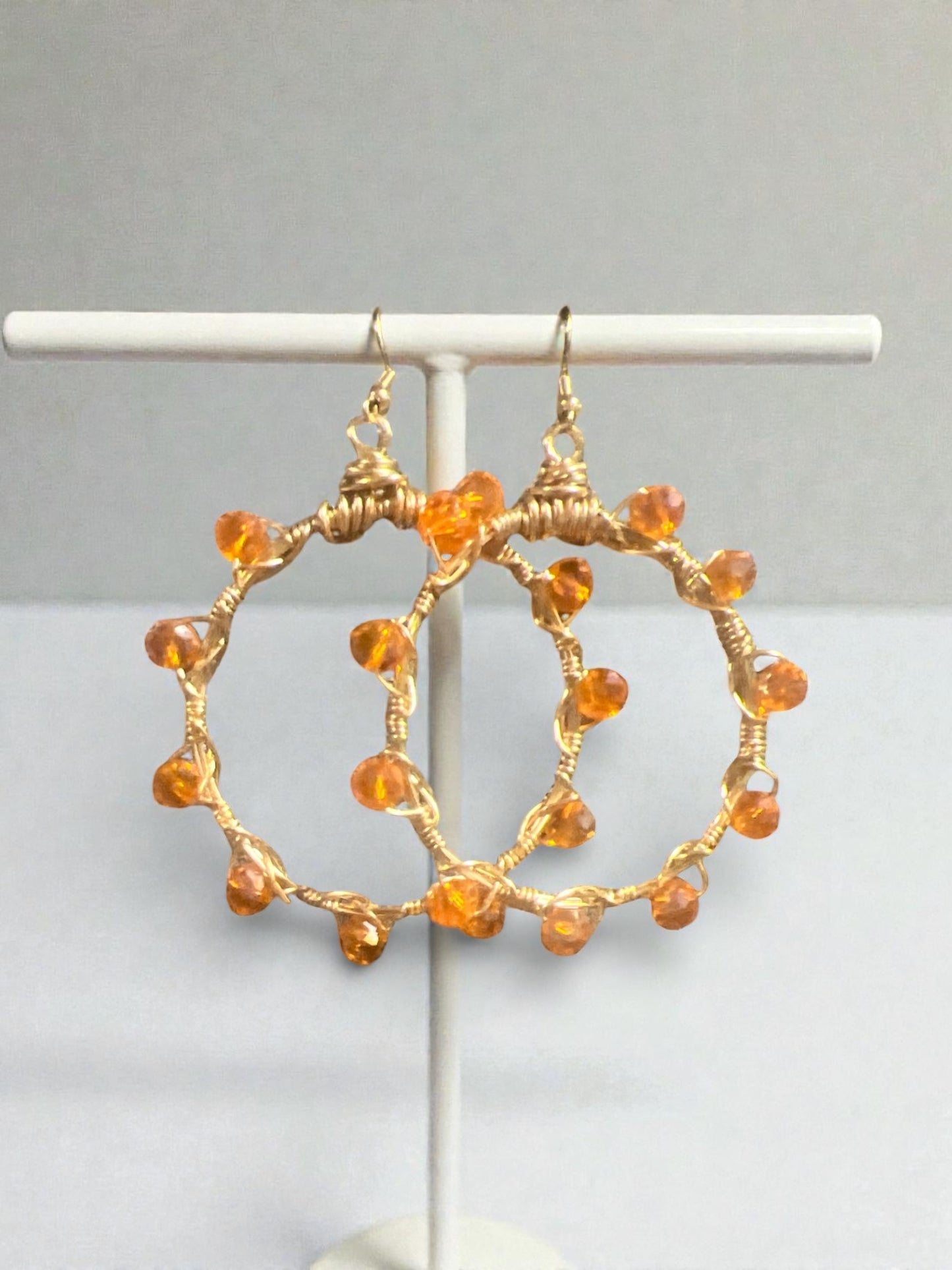 Orange Crystal Hoops