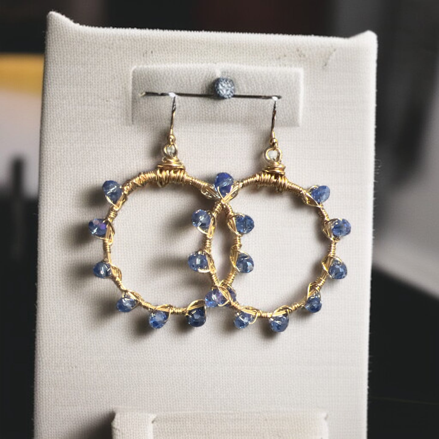 Blue Crystal Gold Hoops