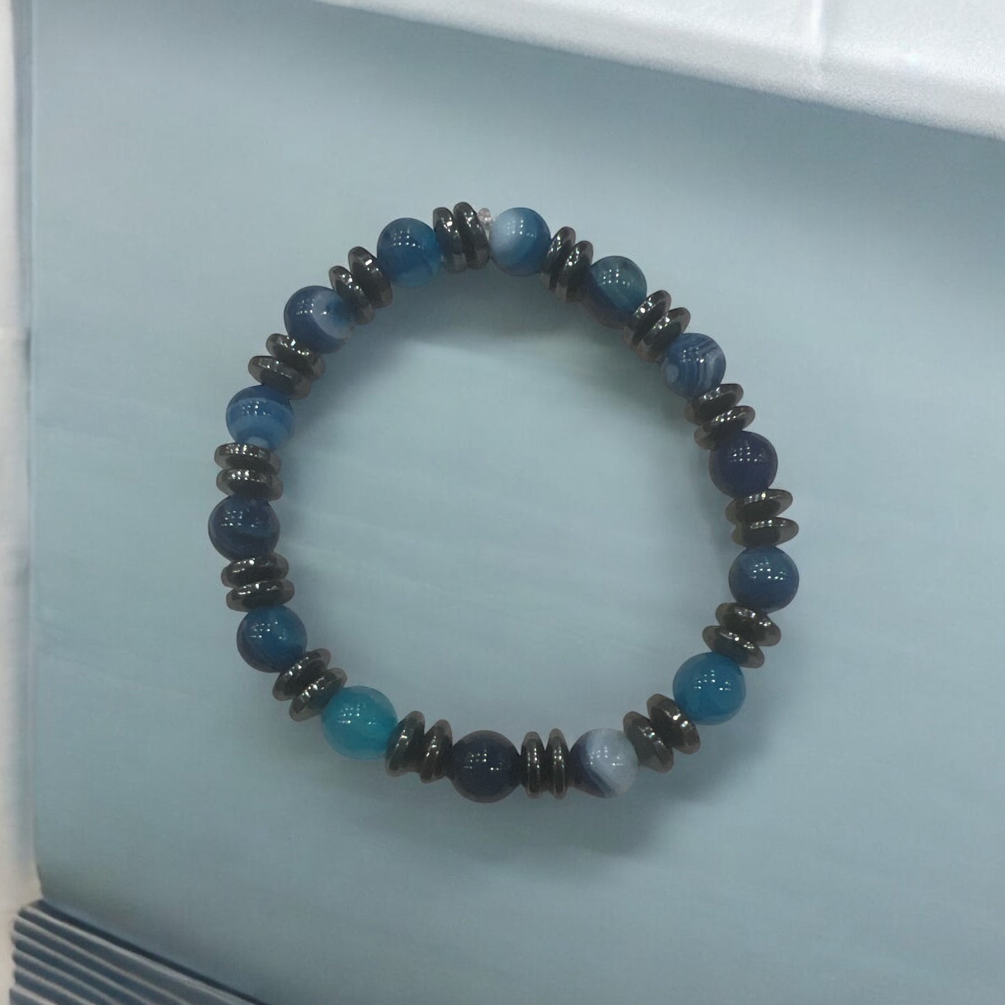 Blue Agate with Hematite Spacers
