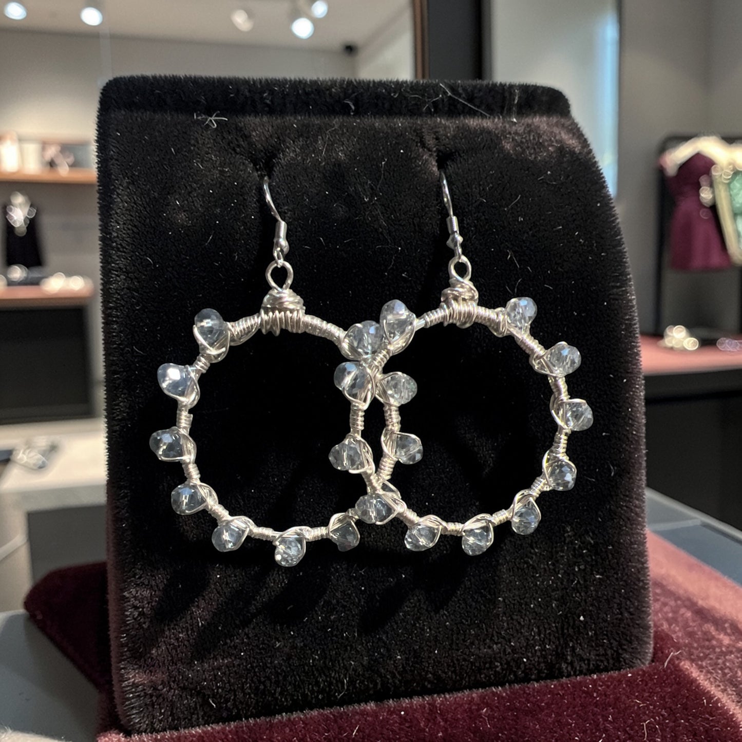 Smoky Clear Crystal Silver Hoops