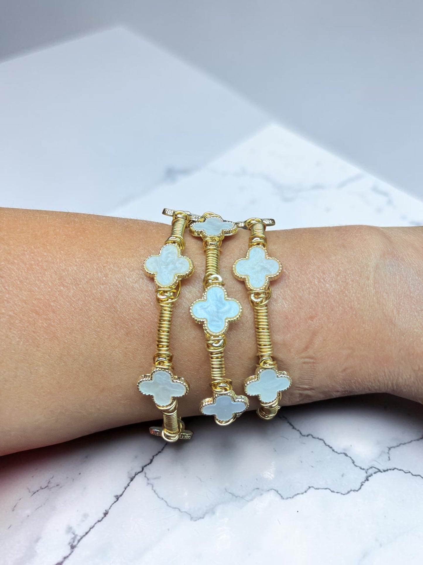 White Large Clover Bangle