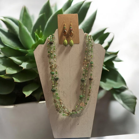 Avocado Green 3 layered Necklace Set