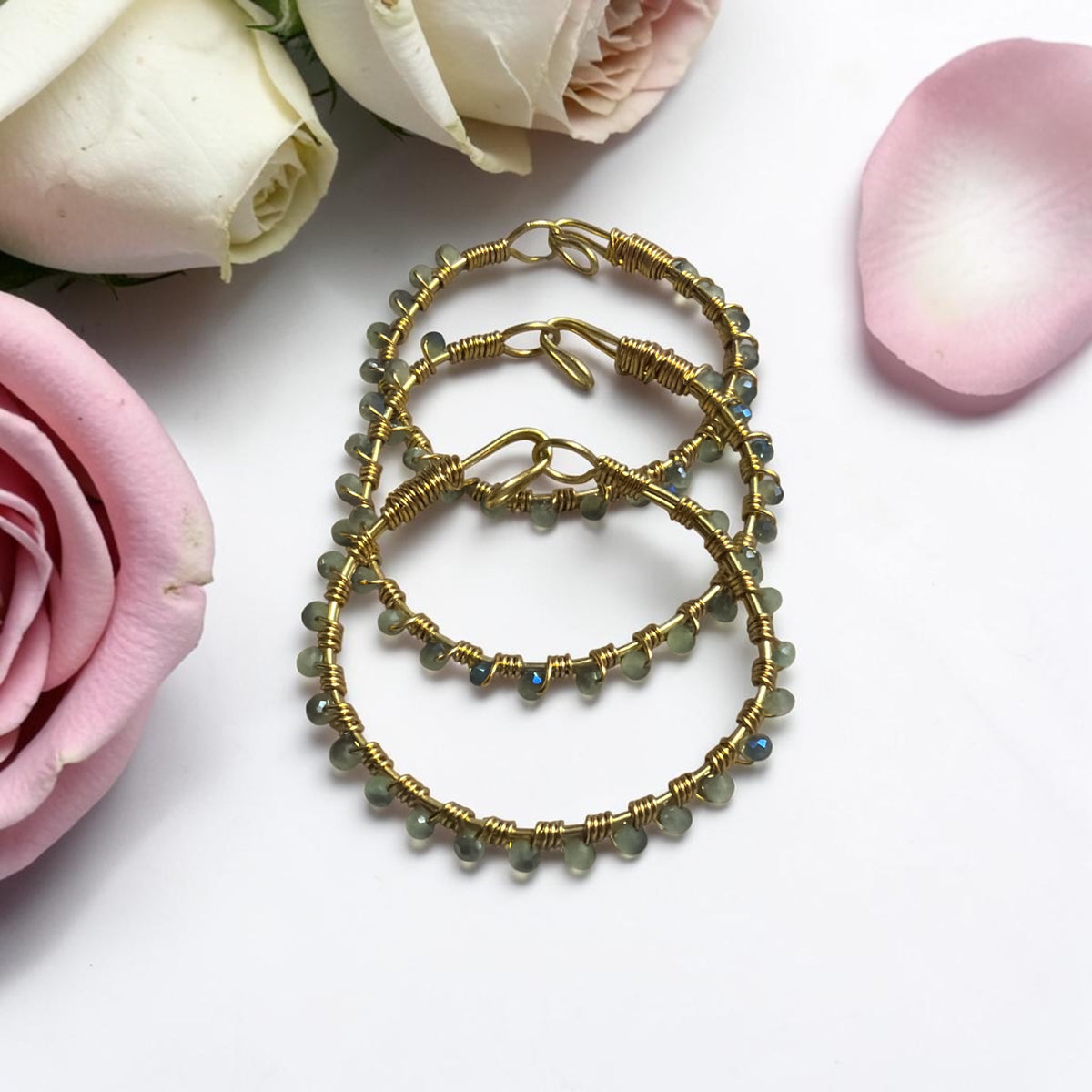 Set of 3 Peridot Green Brass Bangles