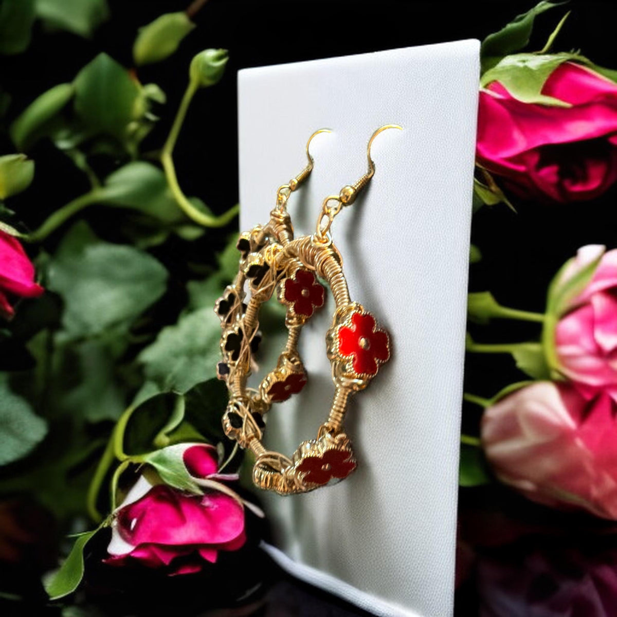 Red Four Leaf Clover Earrings