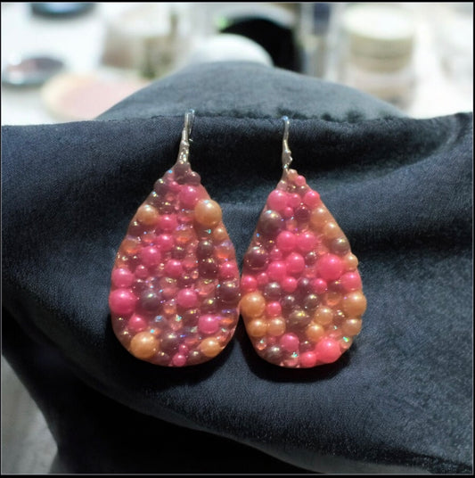 Teardrop Pink and Purple Rhinestone Pearl Mix Earrings