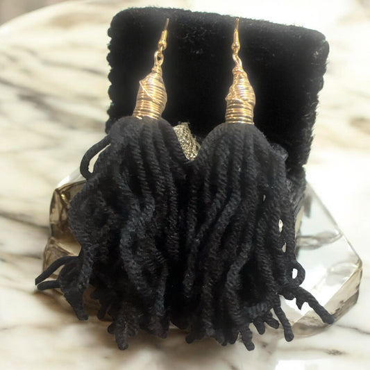 Black Puffy Tassel Earrings