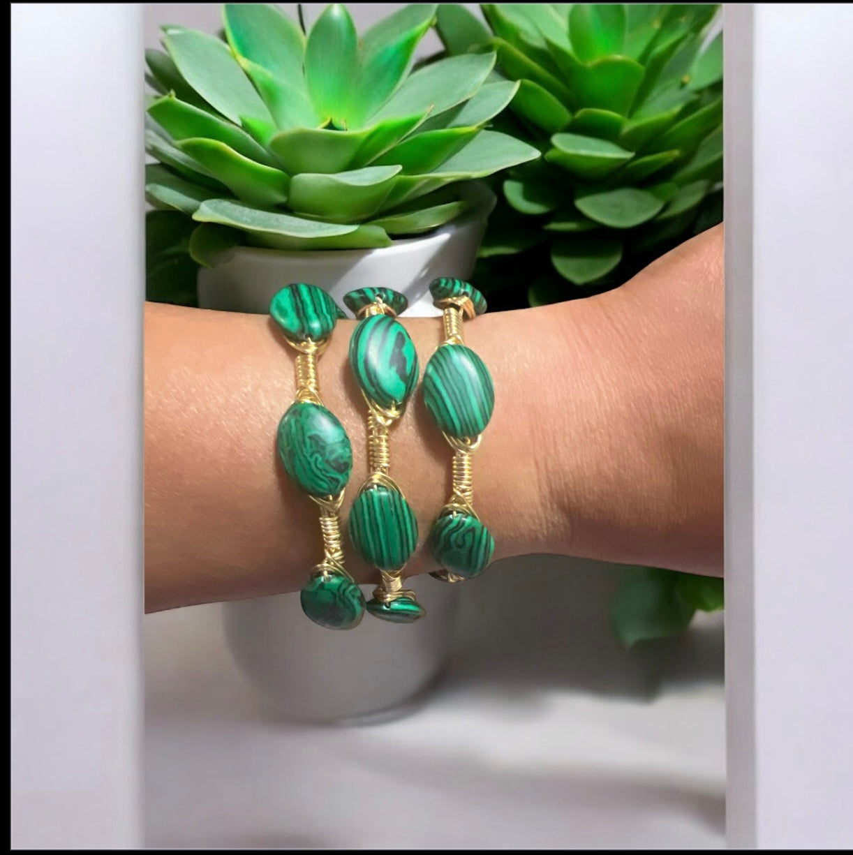 Malachite Gold Bangle