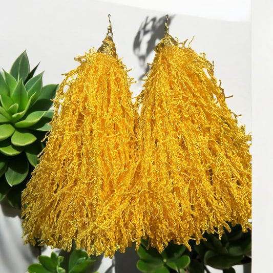 Yellow Scrubby Tassel Earrings