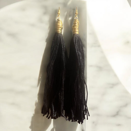 Black Tassel Light Weight Earrings