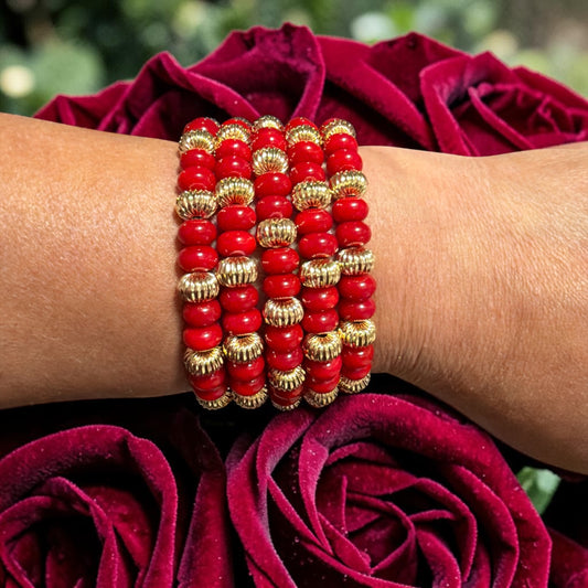 Ruby Red Gold Beaded Bracelet (July 2026 Collection)