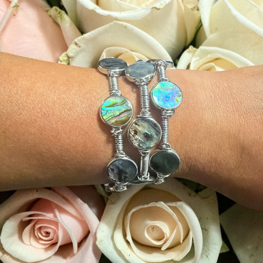 Round Paua Shell Stainless Steel Bangle