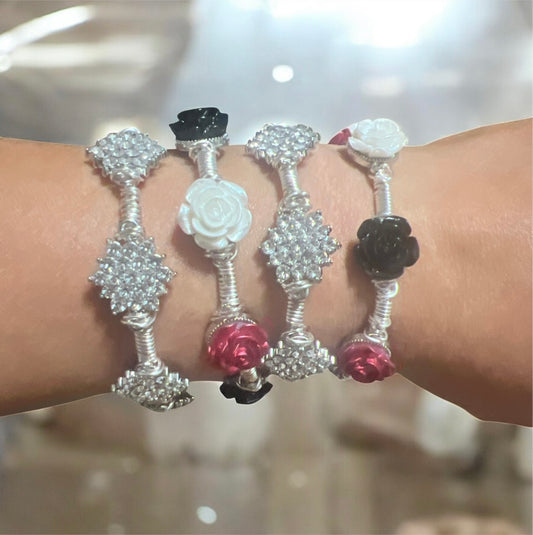 Black, Red & White Rose Bangle