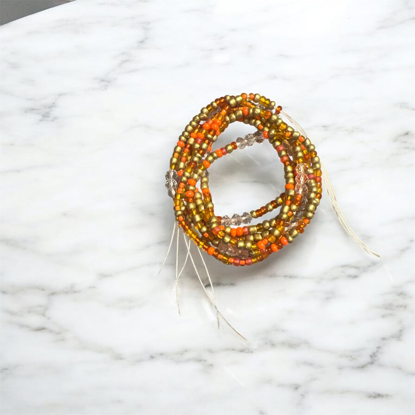 Gold and Orange Tie-on Waistbead
