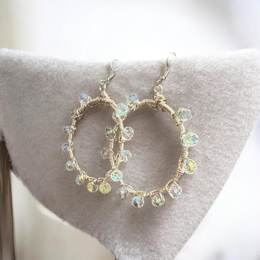 Clear Fluorescent Crystal Hoop Earrings
