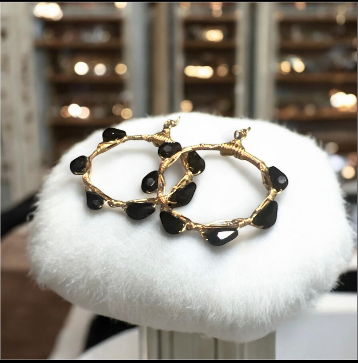 Black Teardrop Crystal Bangle Earrings