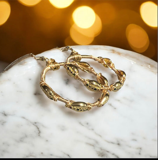 Crystal Cowrie Shell Gold Hoops