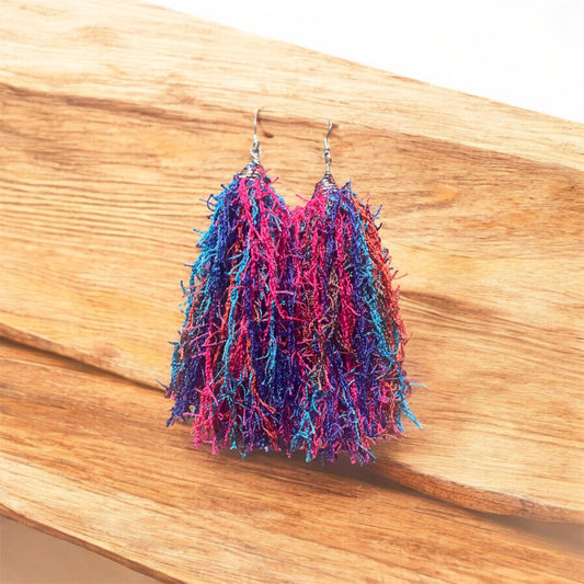 Pink & Blue Scrubby Tassel Earrings