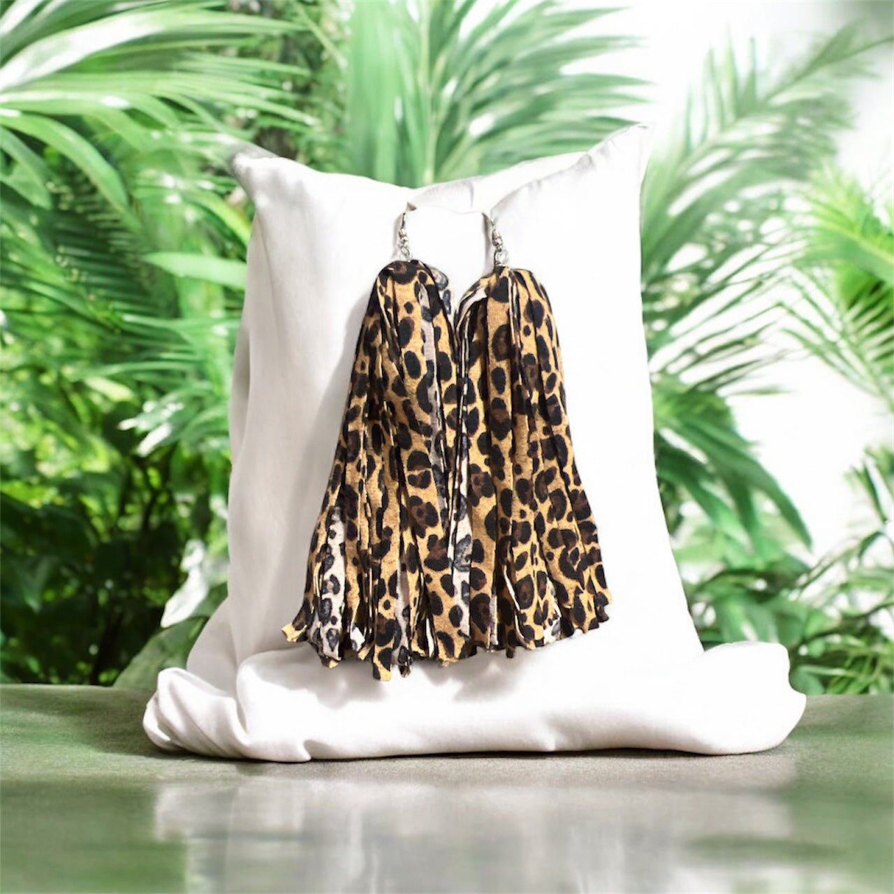 Leopard Print Fabric Tassel Earrings