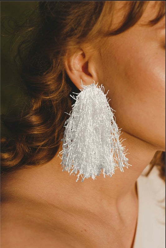 White Scrubby Tassel Earrings