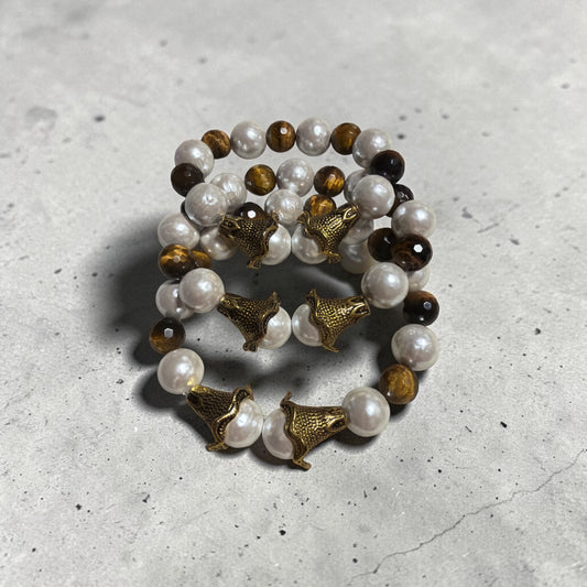 Luxe Pearl and Tigers Eye Bracelet