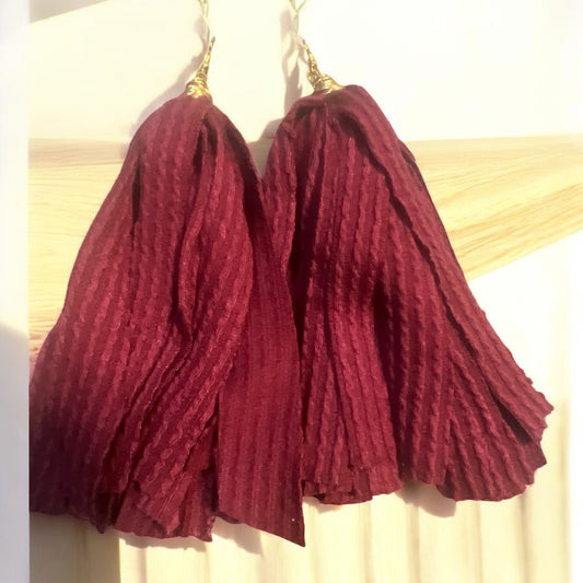 Burgundy Cloth Tassel Earrings