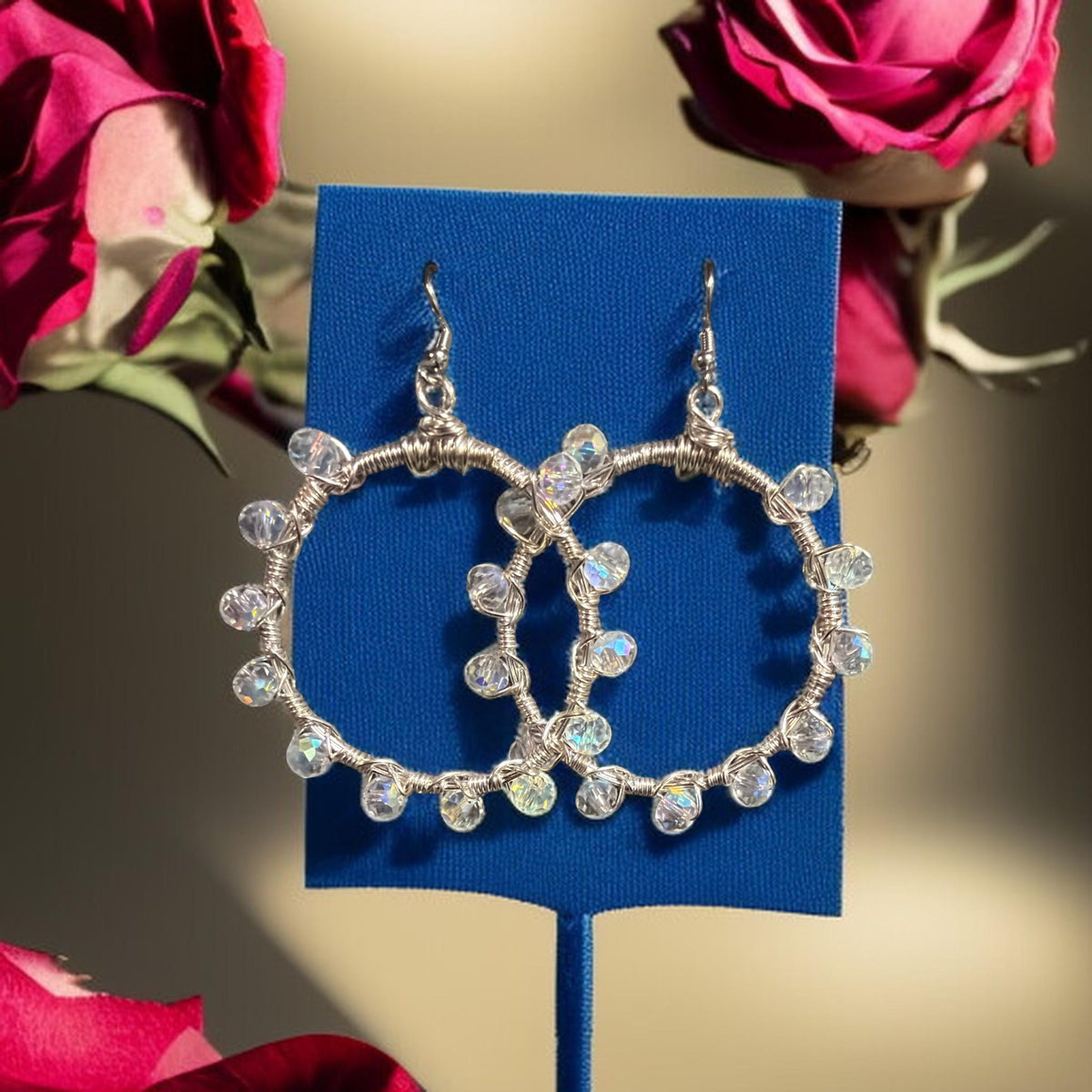Clear Fluorescent Crystal Hoop Earrings