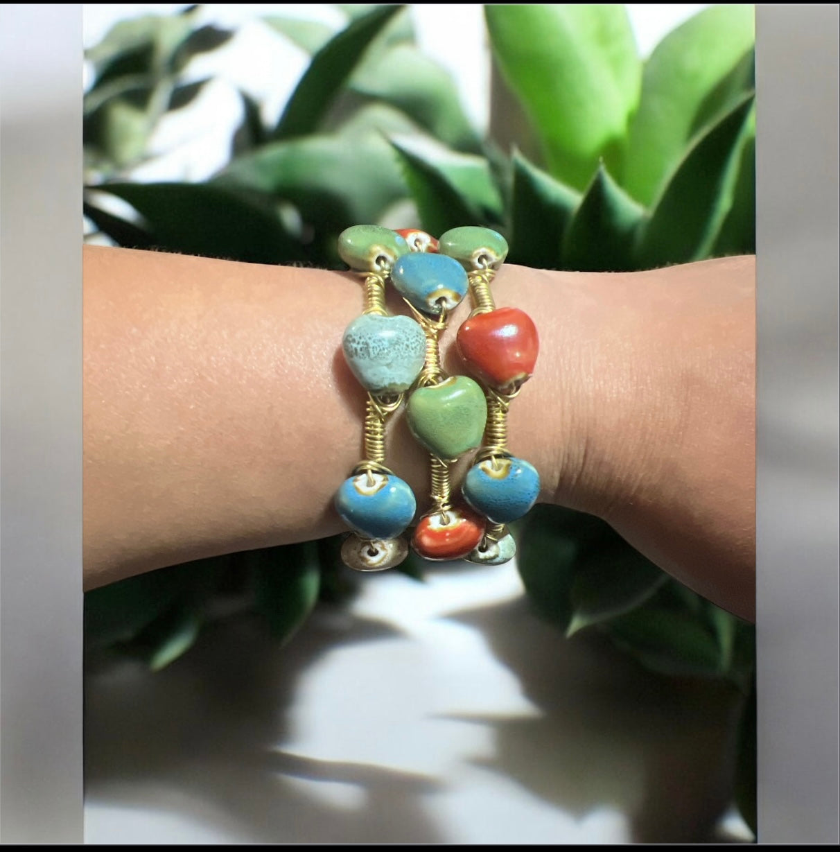 Multi Color Ceramic Heart Bangle