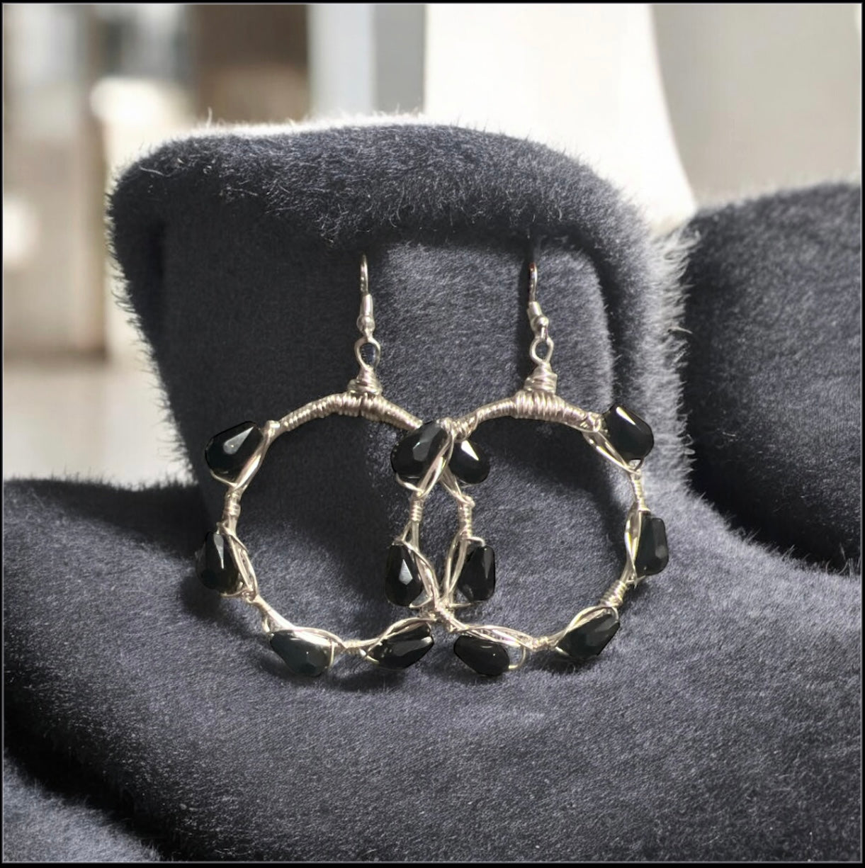 Black Teardrop Crystal Bangle Earrings