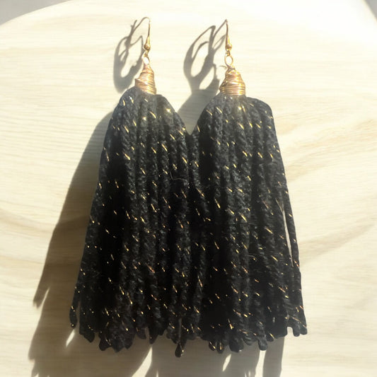 Black and Gold Tassel Earrings