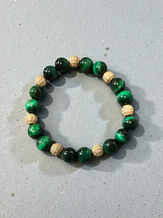 Green Tigers Eye Round CZ