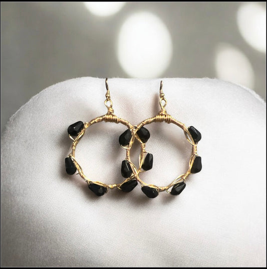 Black Teardrop Crystal Bangle Earrings