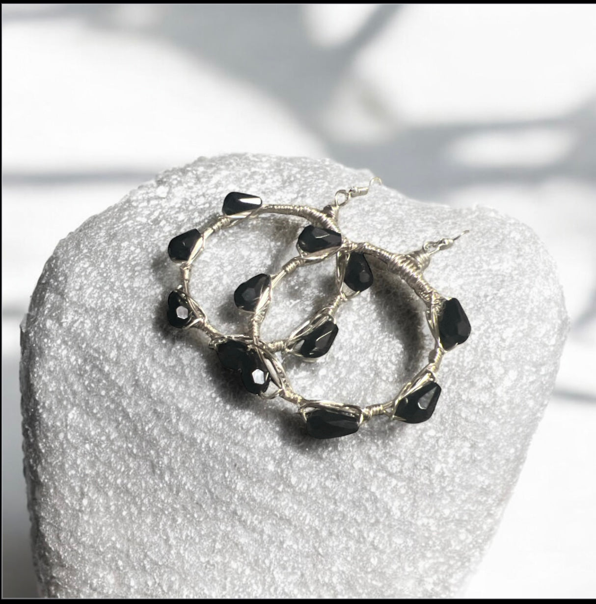 Black Teardrop Crystal Bangle Earrings