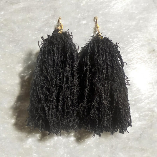 Black Scrubby Tassel Earrings