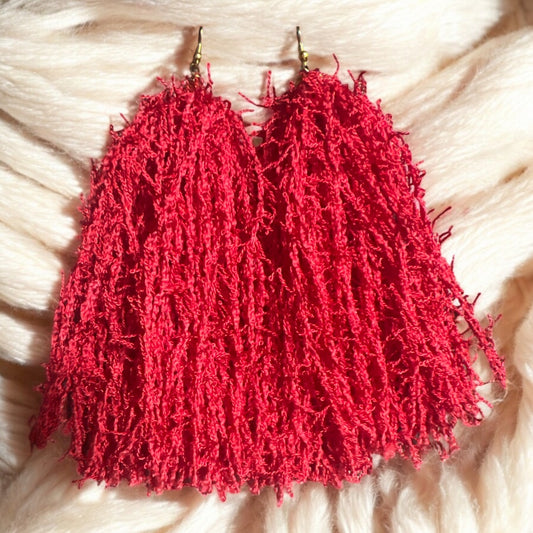 Red Scrubby Tassel Earrings