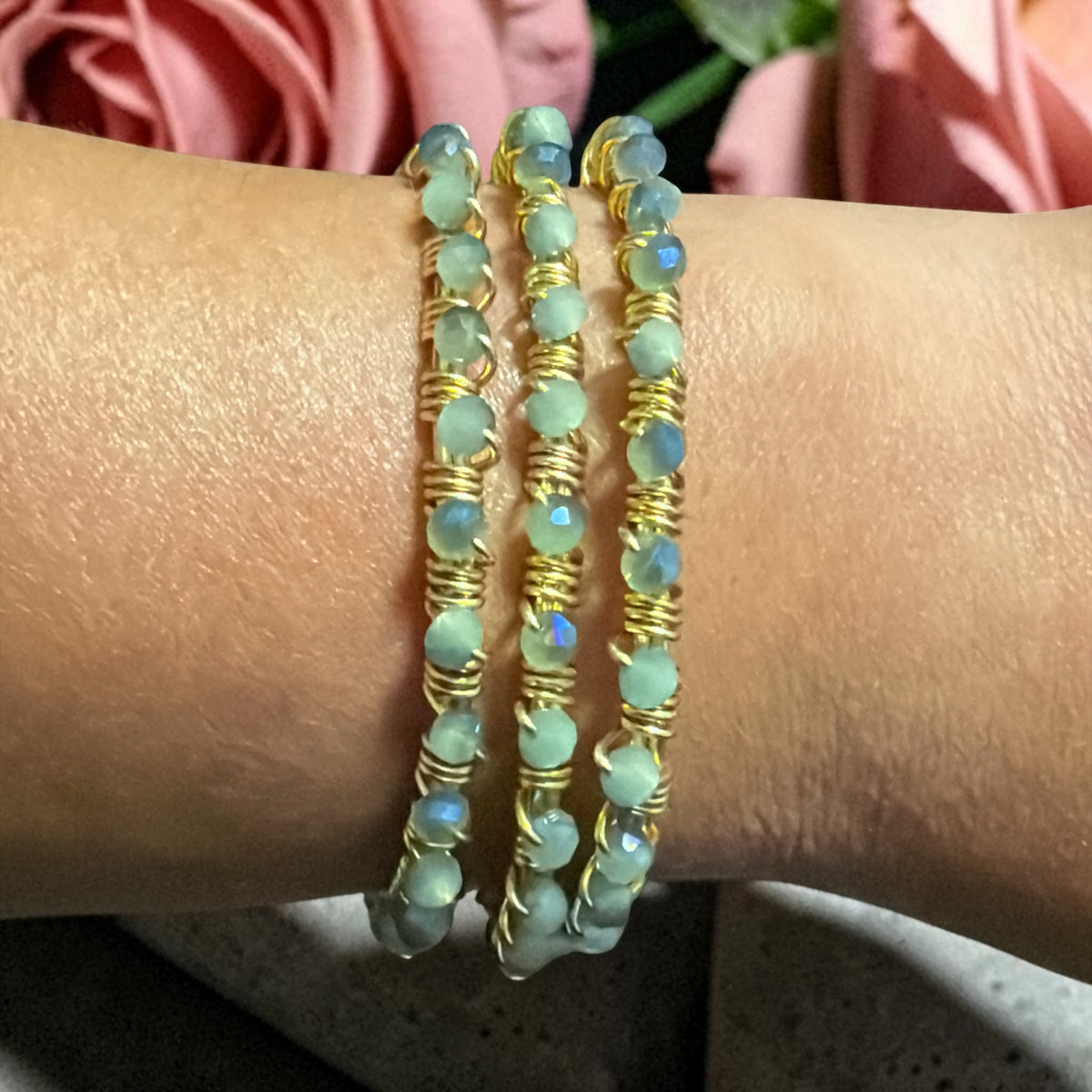 Set of 3 Peridot Green Brass Bangles
