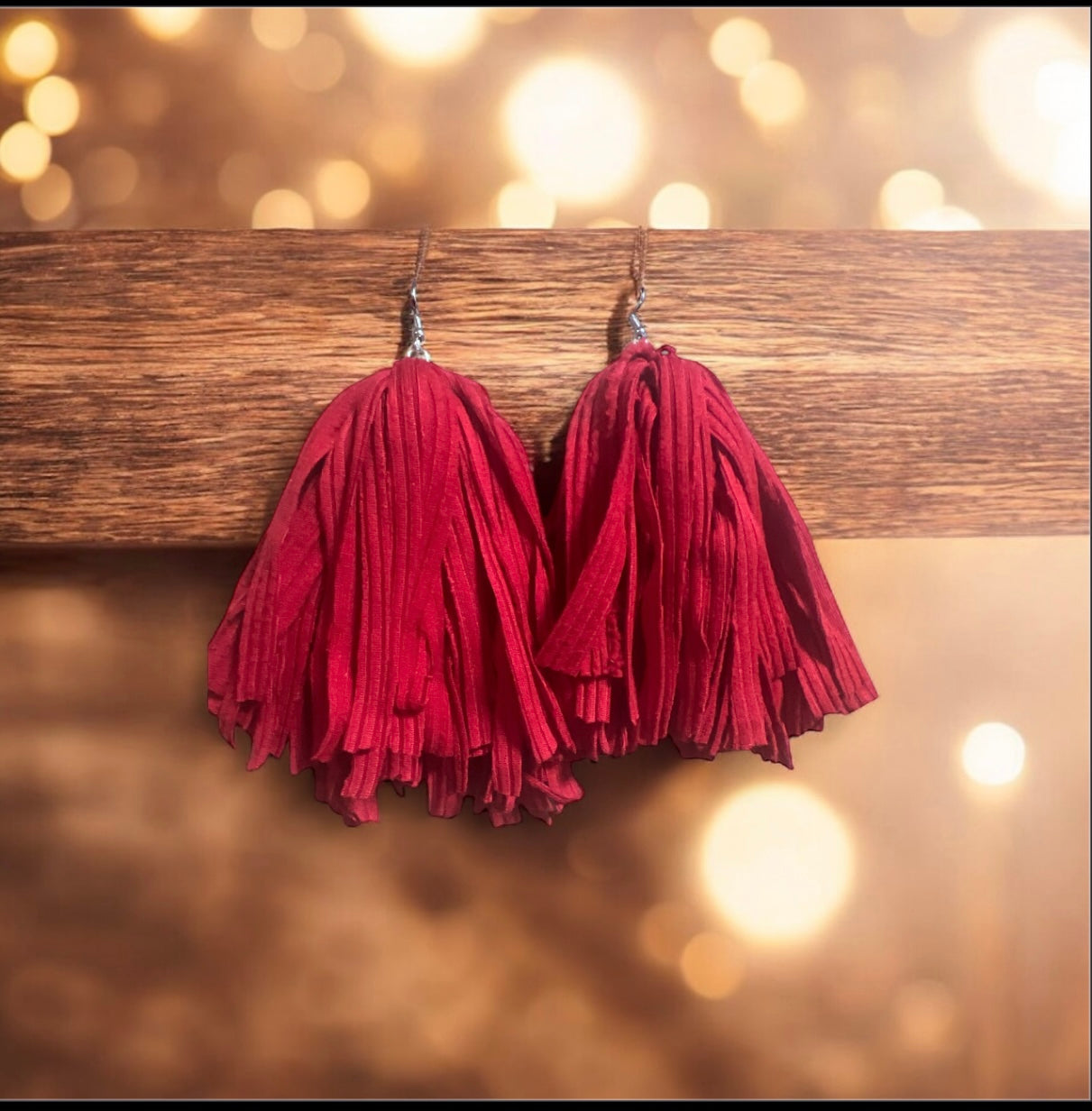 Red Fabric Tassel Earrings