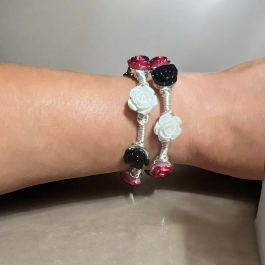 Black, Red & White Rose Bangle