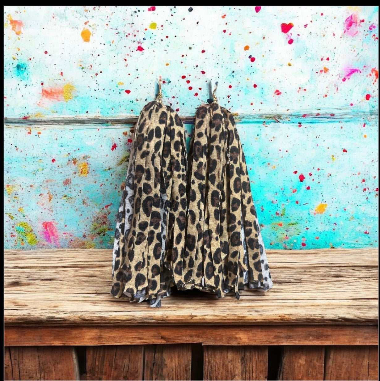 Leopard Print Fabric Tassel Earrings