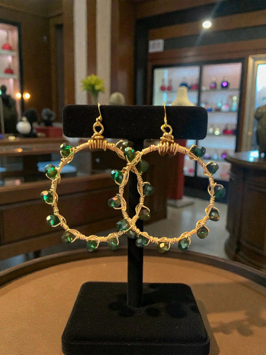 Emerald Gold Hoops
