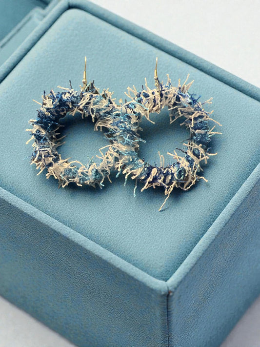 Blue and White Scrubby Circle Earrings